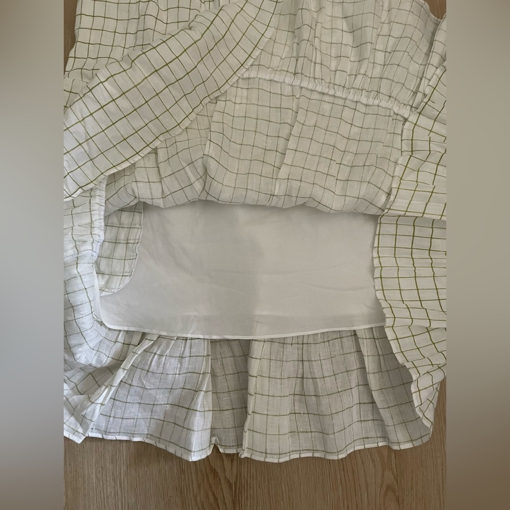 Cottagecore Picnic Linen Tiered Dress Hudson North Small White Plaid - Picture 12 of 13